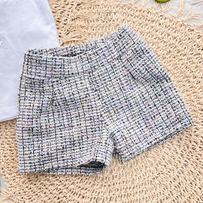 Conj. Blusa Laço de Strass com Pérola e Short Tweed - Branco